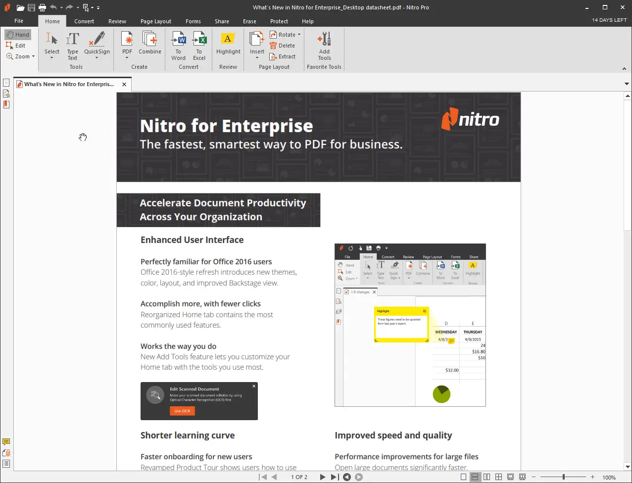 Viewing a page in Word document using Nitro PDF Pro.